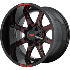 MOTO METAL WHEELS MO970 GLOSS BLACK MILLED W/ RED TINT & MOTO METAL WHEELS ON LIP